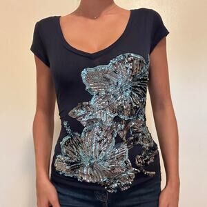 Y2k sequin hibiscus top super